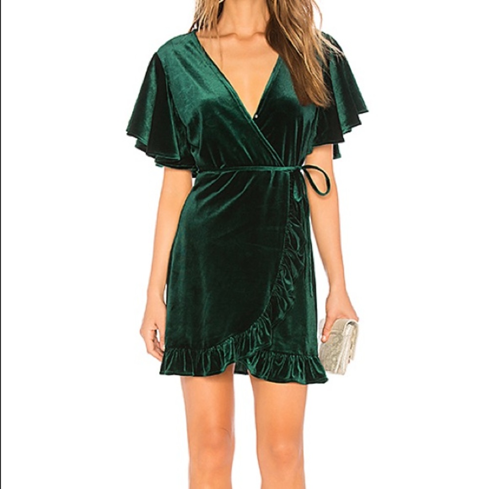 BB Dakota Velvet Green Wrap Dress